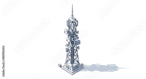 Telecommunication tower with antennas and equipment.