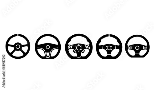 Car steering wheel vector set with different automotive styles isolated on white