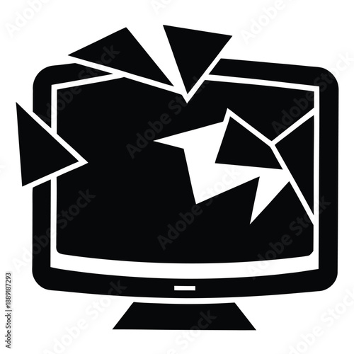 shattered monitor vector icon on white background