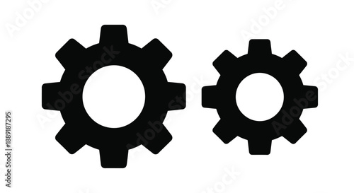 Two black gear icons are displayed side by side on a white background