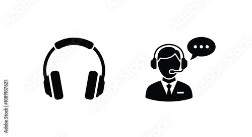 Customer support icon featuring a headset and representative silhouette