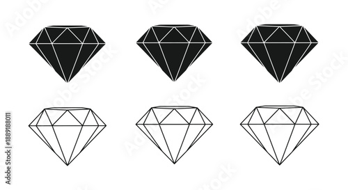Six diamond illustrations solid black and outlined versions are shown