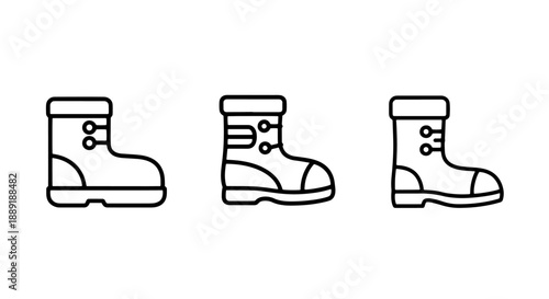 Durable and sturdy boot outlines in black and white line art, representing footwear, hiking, and workwear.
