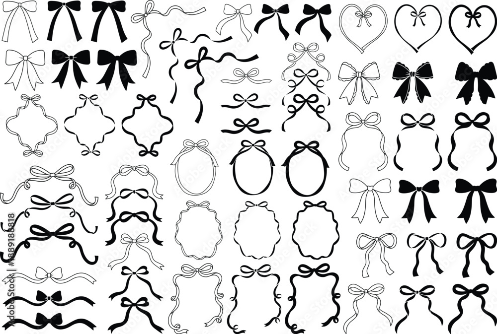 Fototapeta premium Coquette Ribbon Bow Vector Bundle