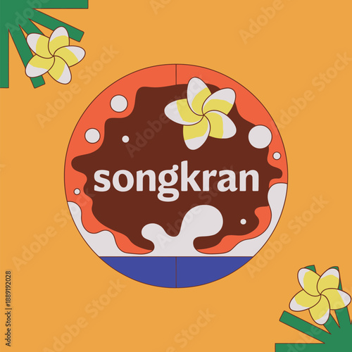 Songkran festival with flowers and water splashes thailand