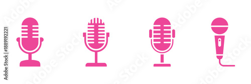 Microphone icon set, black vector icons, mic and voice recorder concept symbols, simple and modern microphone logo illustrations for audio, music, podcasting, recording,