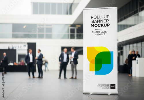 Roll-up banner mockup at an event