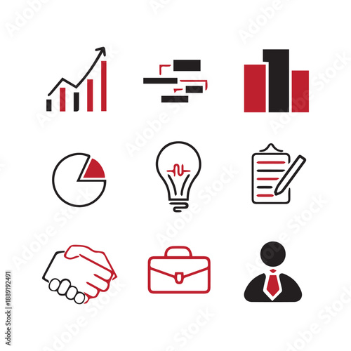 Business and finance icon set collection vector for ui documents websites. Business Growth Icons. Outline icon set of small business