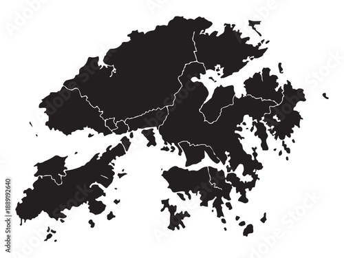 Hong Kong map with regions and borders  illustration of Hong Kong territory