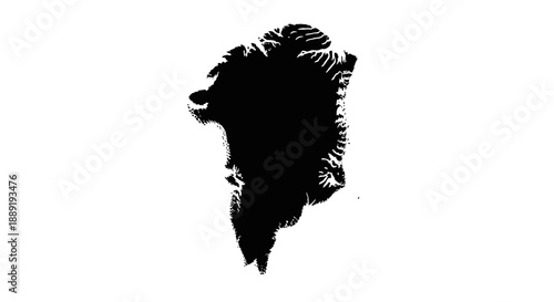 Detailed Black Silhouette Map of Greenland Territory on Isolated White Background.
