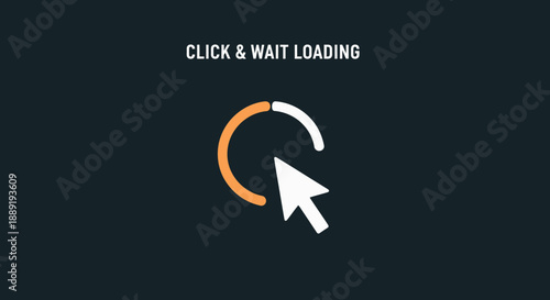 Mouse Cursor with Circular Loading Animation and Text "CLICK & WAIT LOADING", in dark studio.