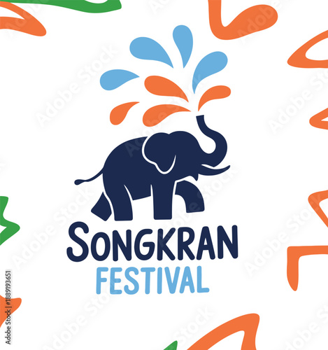 Dark blue elephant spraying water Songkran festival text