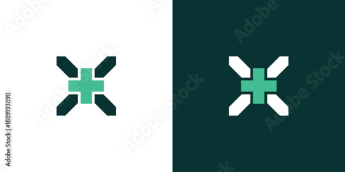 X logo design initials a combination of modern and professional health cross sign