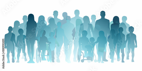 Silhouettes of a diverse group of people including children and a person in a wheelchair