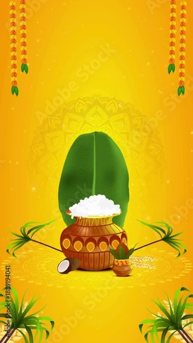 Makar Sankranti harvest festival background with bonfire and traditional decorations