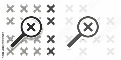 Two magnifying glasses examining a pattern of gray crosses on white