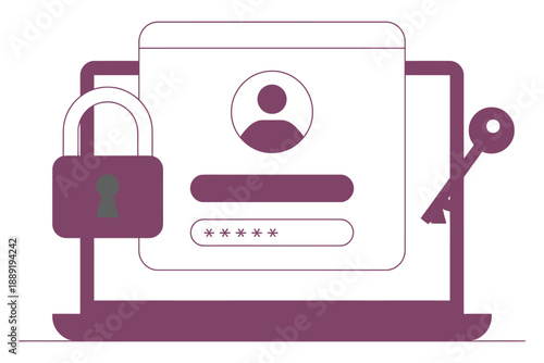 Cyber security login concept vector, online authentication with strong passwords, secure account access, data privacy and protection symbol, modern illustration for IT security