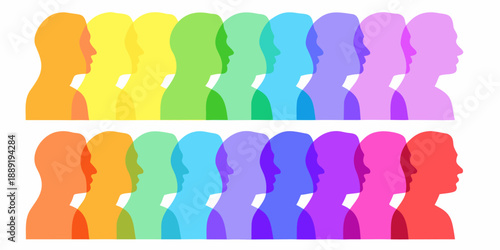 Colorful silhouettes of human profiles arranged in overlapping rows