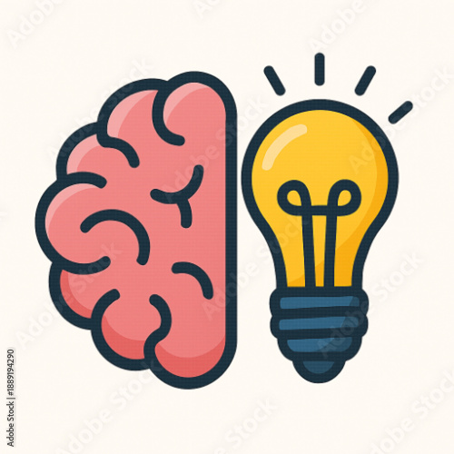 Brain and Lightbulb Idea Concept Flat Design Icon