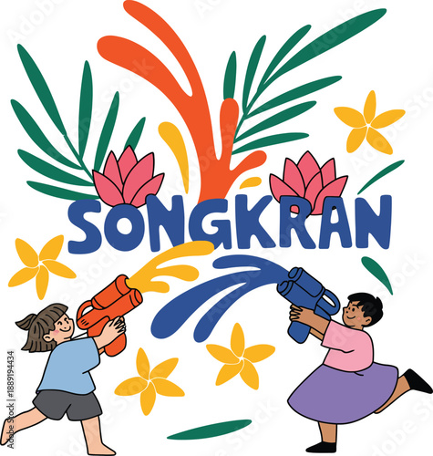 Children playing with water guns during Songkran festival 1