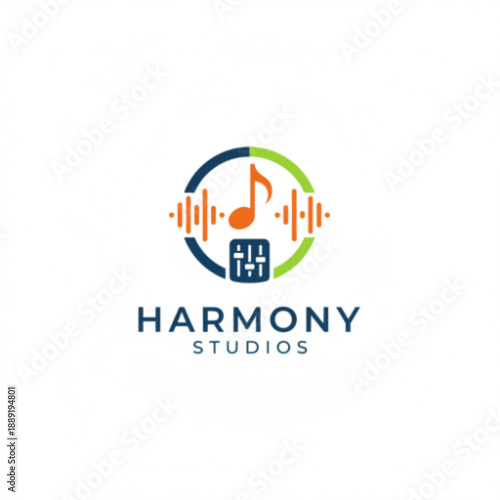 Harmony Studios Music Production Logo Design with Audio Waveforms