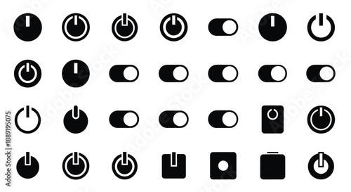 Collection of black and white power toggle and interface icons