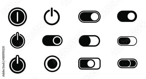 Collection of black power and toggle switch icons on a white background