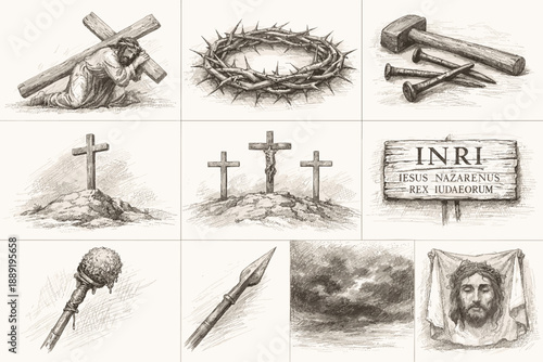 Christian Crucifixion and Passion Symbol Sketches