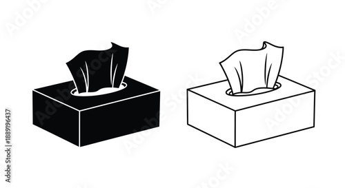 Two monochrome illustrations of tissue boxes one dark and one light