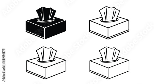 Four illustrations of tissue boxes in varying styles and color schemes
