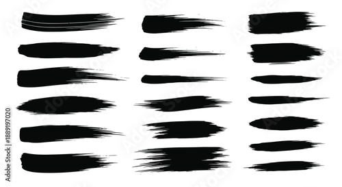 Collection of diverse black brushstroke shapes arranged in neat rows