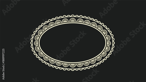 Ornate golden oval frame with intricate fan patterns and decorative borders set against a solid black background.