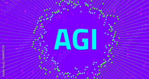 Artificial General Intelligence AGI Concept with Radiating Digital Network and Futuristic Data Visualization