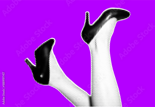 Halftone Stipple Effect Illustration of Elegant High Heels and Female Legs in Retro Aesthetic