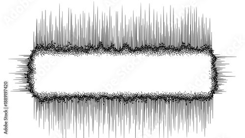 Rectangular frame with a dense fuzzy or spiky black border creating a high contrast textured edge for content.