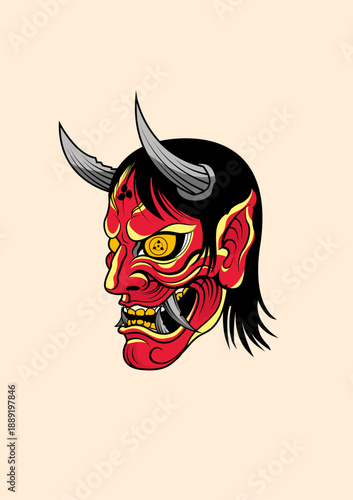 Japanese Hannya Demon Mask Illustration