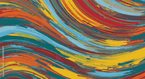 Vibrant swirling patterns of colorful abstract shapes, flowing like waves, captured from a dynamic viewpoint, showcasing artistic fluidity and creative expression