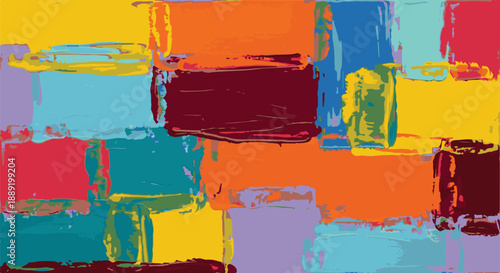 Vibrant abstract art featuring overlapping rectangles in various colors and textures, creating a dynamic and layered visual effect from a close-up viewpoint