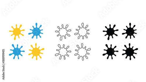A set of colorful and black virus icons on a white background