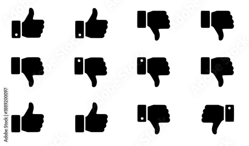 Black thumbs up and down silhouette like icon vector set isolated on white