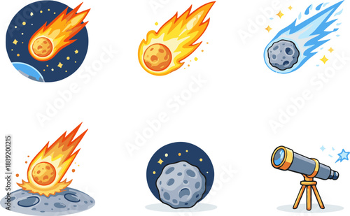 Meteor and Space Observation Icons Vector
