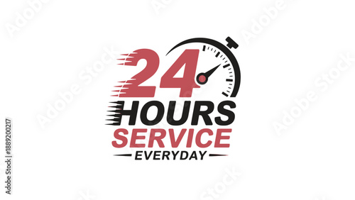A 24 hour service logo with a speedometer on a white background