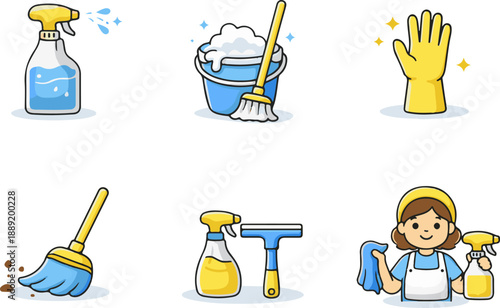 Housekeeping and Cleaning Staff Icons Vector