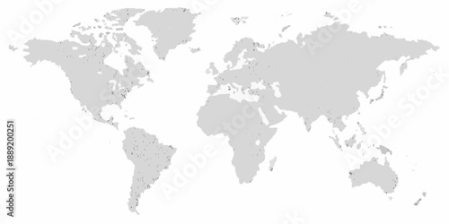 A grayscale world map illustration displaying continents and oceans