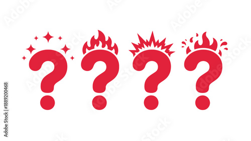 A series of question marks with different red symbols on a white background