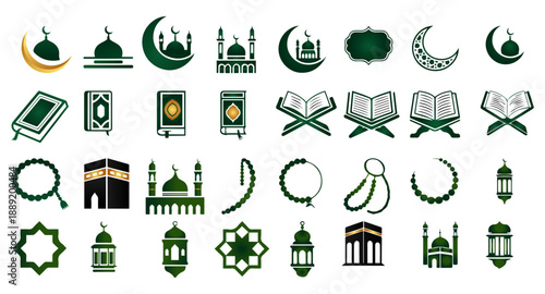 Set of green eco vector icons for web design featuring environment, nature, and recycling symbols like leaf, tree, energy, and water illustrations