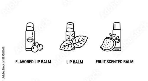 Natural Flavored Lip Balm Icons: Berry, Mint, and Strawberry Infused Skincare for Healthy, Moisturized Lips