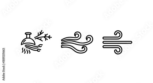 Natural Wind and Air Flow Icons: Fresh Breeze and Humidifier Mister for Climate and Environment