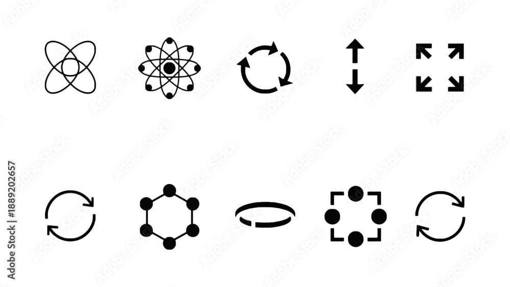 Fototapeta premium A collection of black and white icons representing science and recycling concepts
