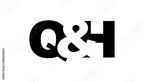 QH logo design in bold style. Black white identity symbol. Modern typography emblem. Corporate branding icon.